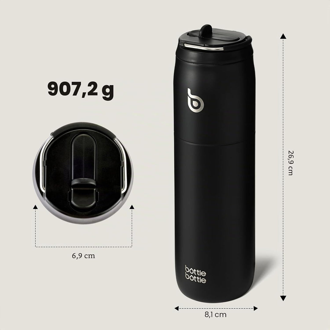 BOTTLE BOTTLE Edelstahl-Wasserflasche mit Strohhalm und Deckel, 900 ml vakuumisolierte Wasserflasche