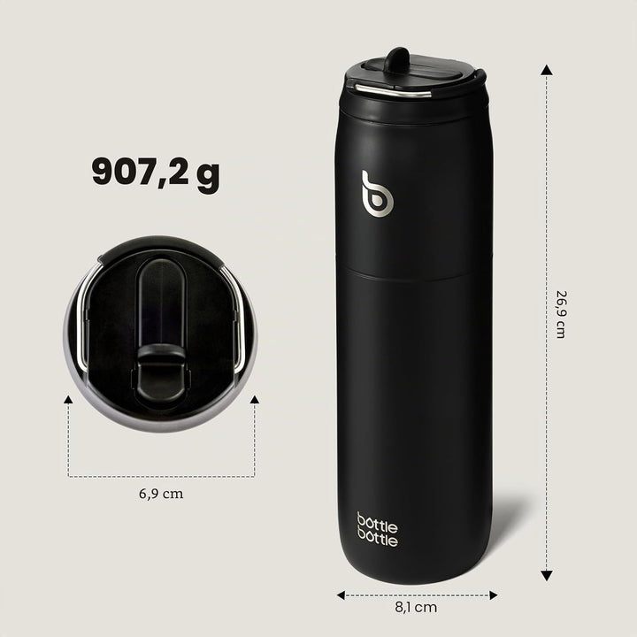 BOTTLE BOTTLE Edelstahl-Wasserflasche mit Strohhalm und Deckel, 900 ml vakuumisolierte Wasserflasche