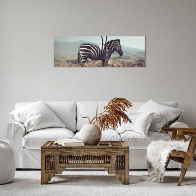 Panorama Bilder auf Leinwand Zebra Tier Wiese Leinwandbild mit Rahmen 90x30cm Wandbilder Dekoration