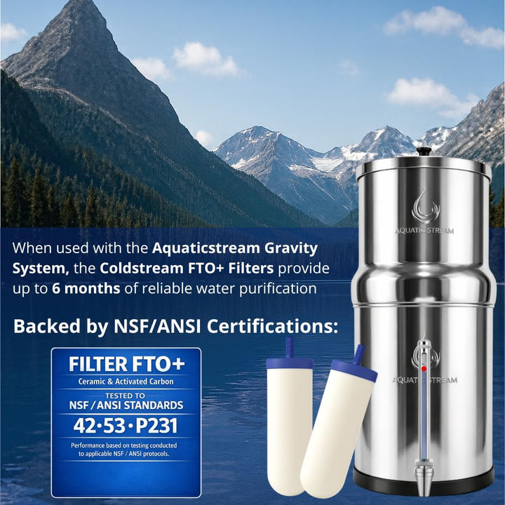 8,5L Gravity Filtration System | Coldstream FTO+ Filter + 7" Edelstahl WaterView + Ständer