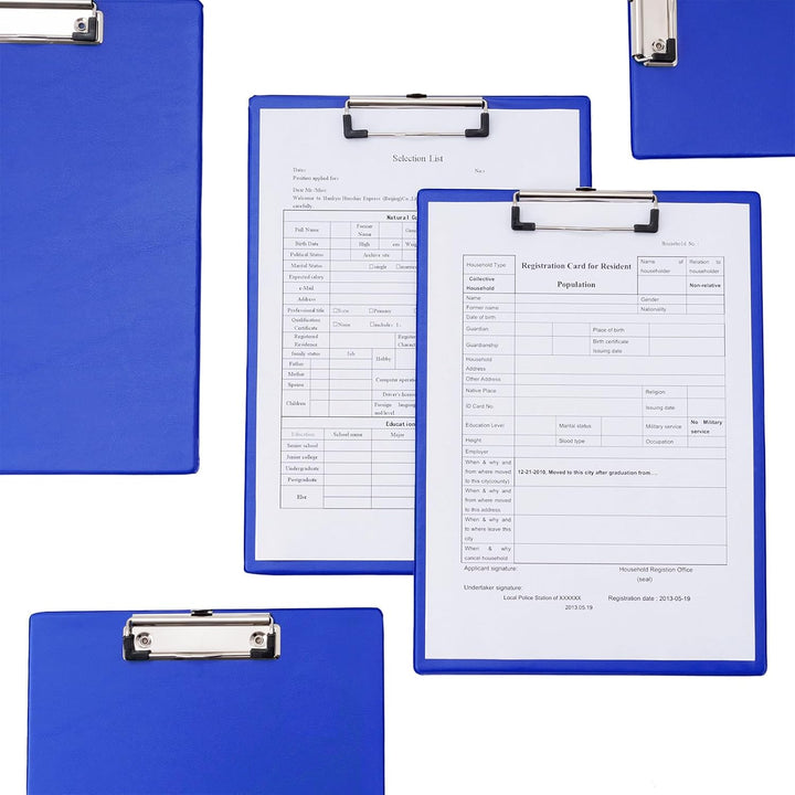 Klemmbrett DIN A4, blau, 5 Stück, aus PVC und Karton, mit ausziehbarer Aufhängeöse, für Schule, Büro