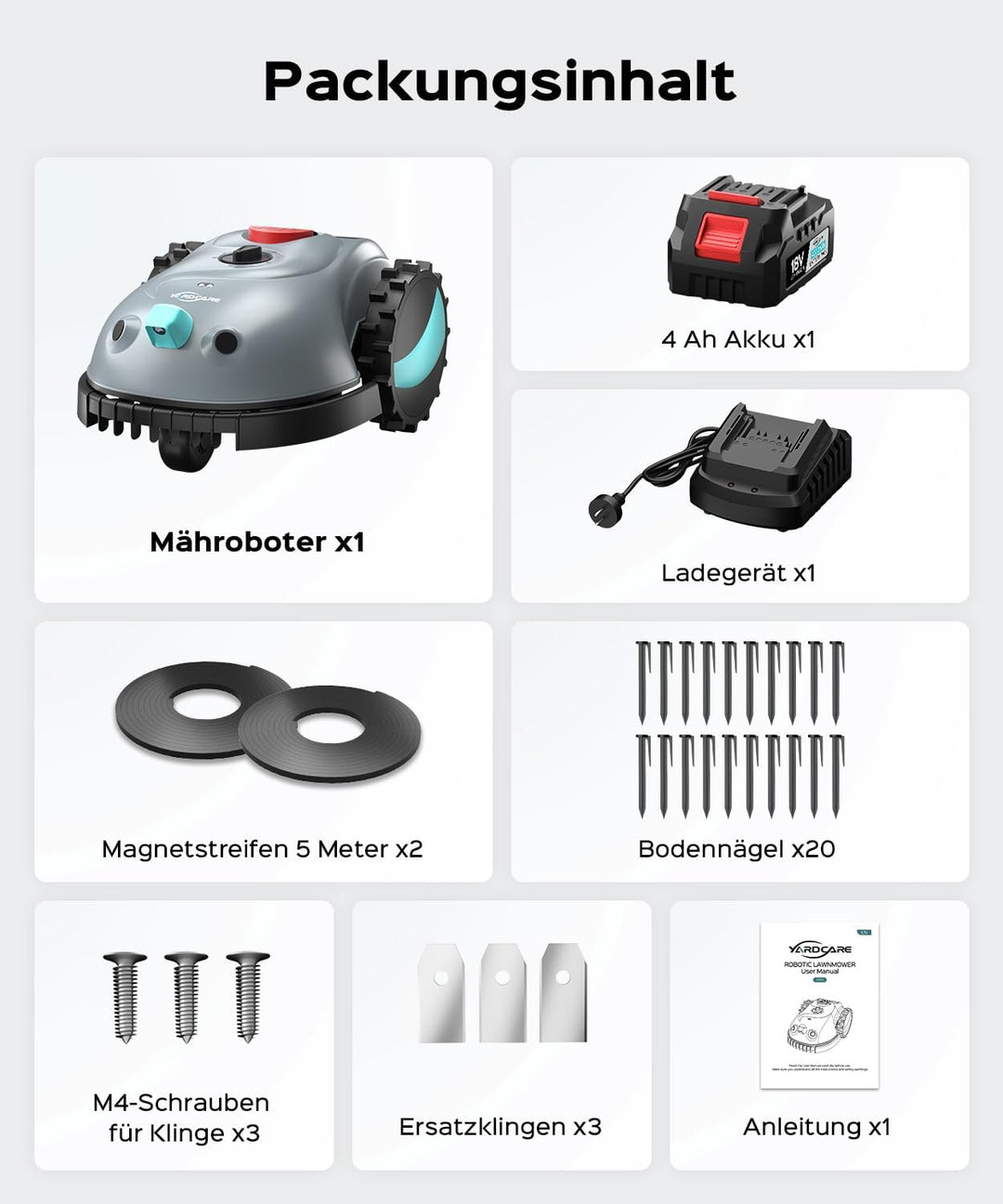 YARDCARE V100 Mähroboter ohne Begrenzungskabel, mit Vision Navigation, 150 Hinderniserkennung, Rasen