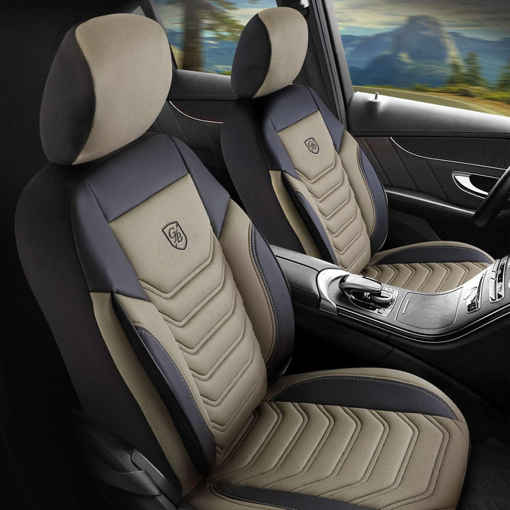 Autositzbezüge Universal für PKW & SUV -Premium Vordersitze Auto Sitzbezug aus Piqué-Stoff, Beige-Sc