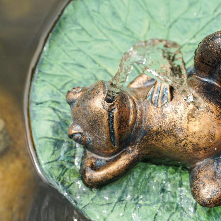 Esotec Solar Wasserspeier Komplettset, Frosch auf Seerosenblatt, Gartenteich Wasserspiel, Vogeltränk