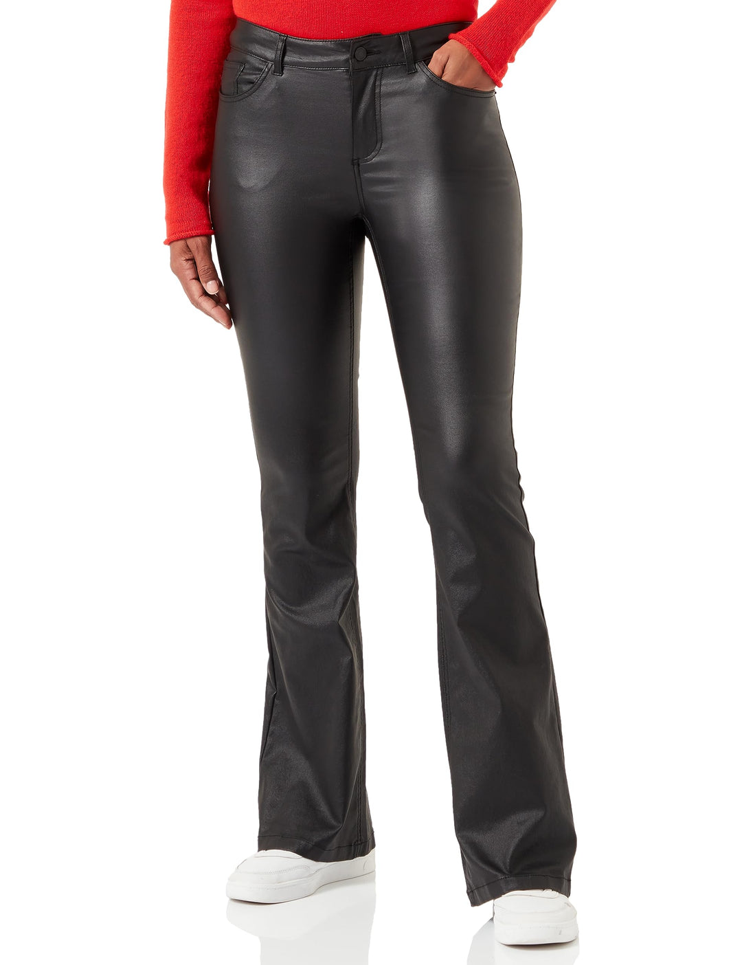 VERO Moda Damen Hose Vmscarlet Mr Sk Flared Coated Pants Noos L / 34L Black/Detail:coated, L / 34L B