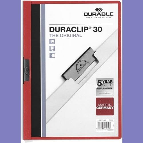 Durable Klemm-Mappe Duraclip Original 30 (für 1-30 Blatt A4), 25 Stück, rot, 220003 rot 1 - 30 Blatt
