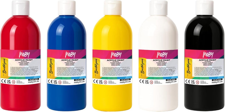Acrylfarben-Set. 5 Farben je 500ml. Deckende Malfarben für Leinwand, Pouring, Papier, Holz, Stein, S