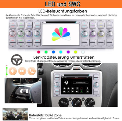 iFreGo7 Zoll 2 Din Autoradio Bluetooth Für Ford Focus/C-max/S-max/Galaxy/Fusion/Transit/Connect,GPS