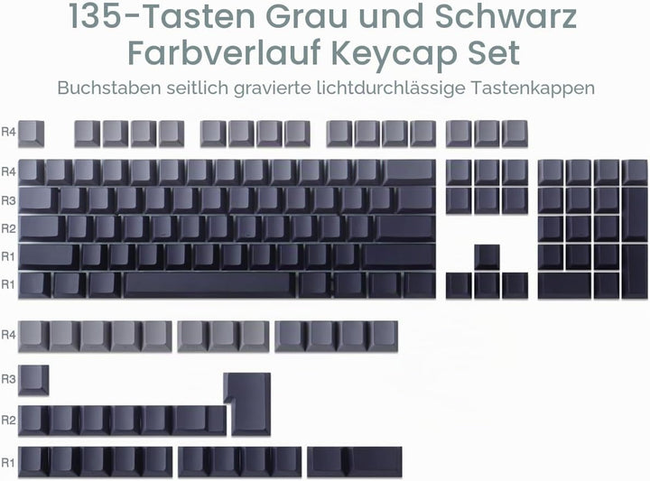 PBT Keycaps 135 Tasten Custom Grey Gradient Keycaps Letter Side Engraved Transparent Tastenkappe ANS