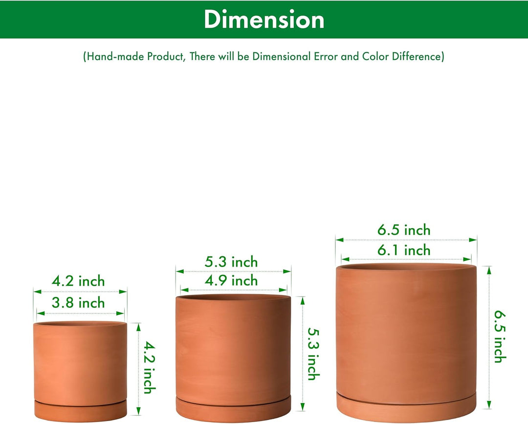 Terrakotta-Töpfe für Pflanzen, 10,7 cm, 13,9 cm, 16,5 cm, Sukkulenten-Übertopf mit Drainage und Unte