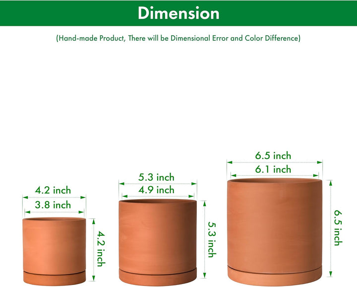 Terrakotta-Töpfe für Pflanzen, 10,7 cm, 13,9 cm, 16,5 cm, Sukkulenten-Übertopf mit Drainage und Unte