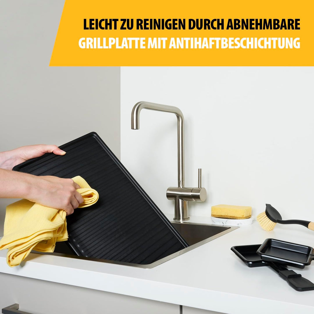 Tristar Raclette – 8 Personen – Kochfläche 42 x 23 cm – Einstellbarer Thermostat mit Lichtring – 140