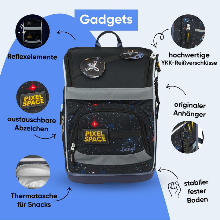 Baagl Schulranzen Jungen Set 3 Teilig (Zippy Schultasche für 1. Klasse, Mäppchen, Turnbeutel), Grund
