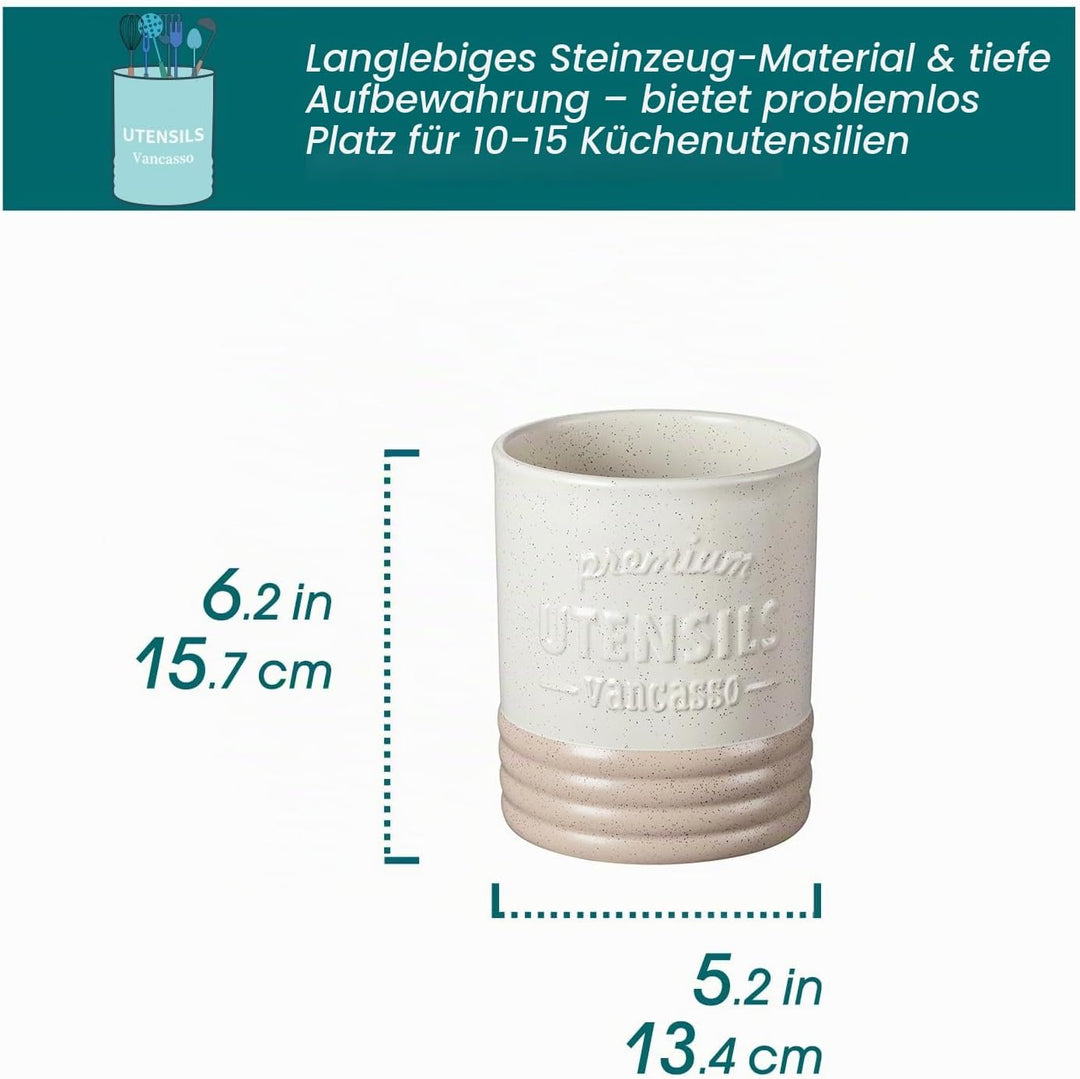 vancasso Sabine Utensilienhalter für Küchentheke, 15,7 cm, kleiner Keramik-Utensilienbehälter, creme