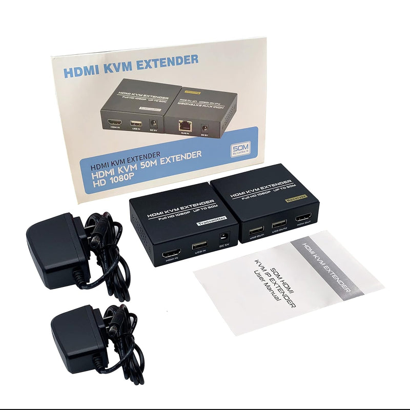 HDMI KVM USB Extender Over IP Cat5e/6, 1080P@60Hz HDMI Extender USB 50m mit Loop Out Funktion, Suppo