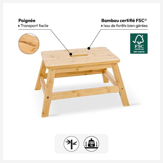 5five – Bambus-Trittschemel, 1 Stufe, 25 cm, Naturmaterial, extrem widerstandsfähig, leicht zu trans