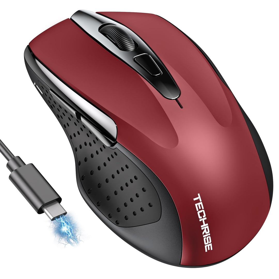TechRise Bluetooth Maus, 2.4G Maus Kabellos (BT 5.0/3.0 + 2.4G), 4800 DPI Wiederaufladbare Ergonomis