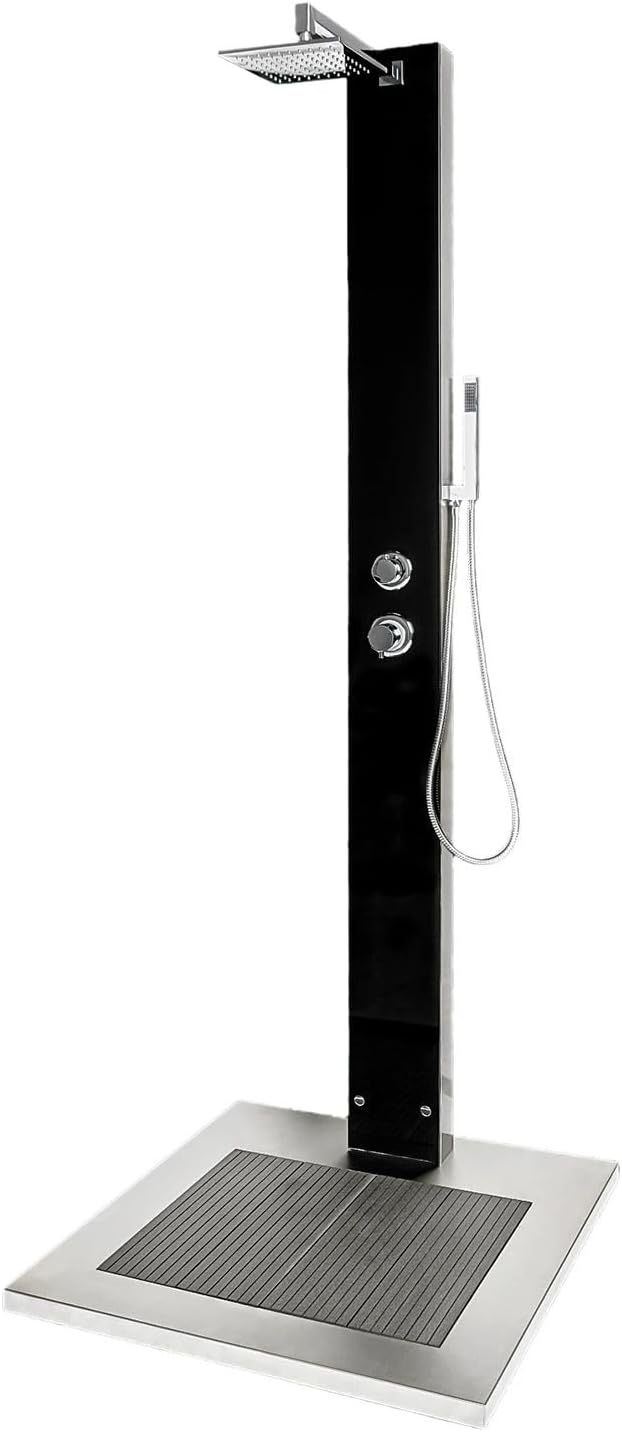POOL Total IDEAL Glasdusche Kuba (schwarz) | Inkl. Bodenplatte