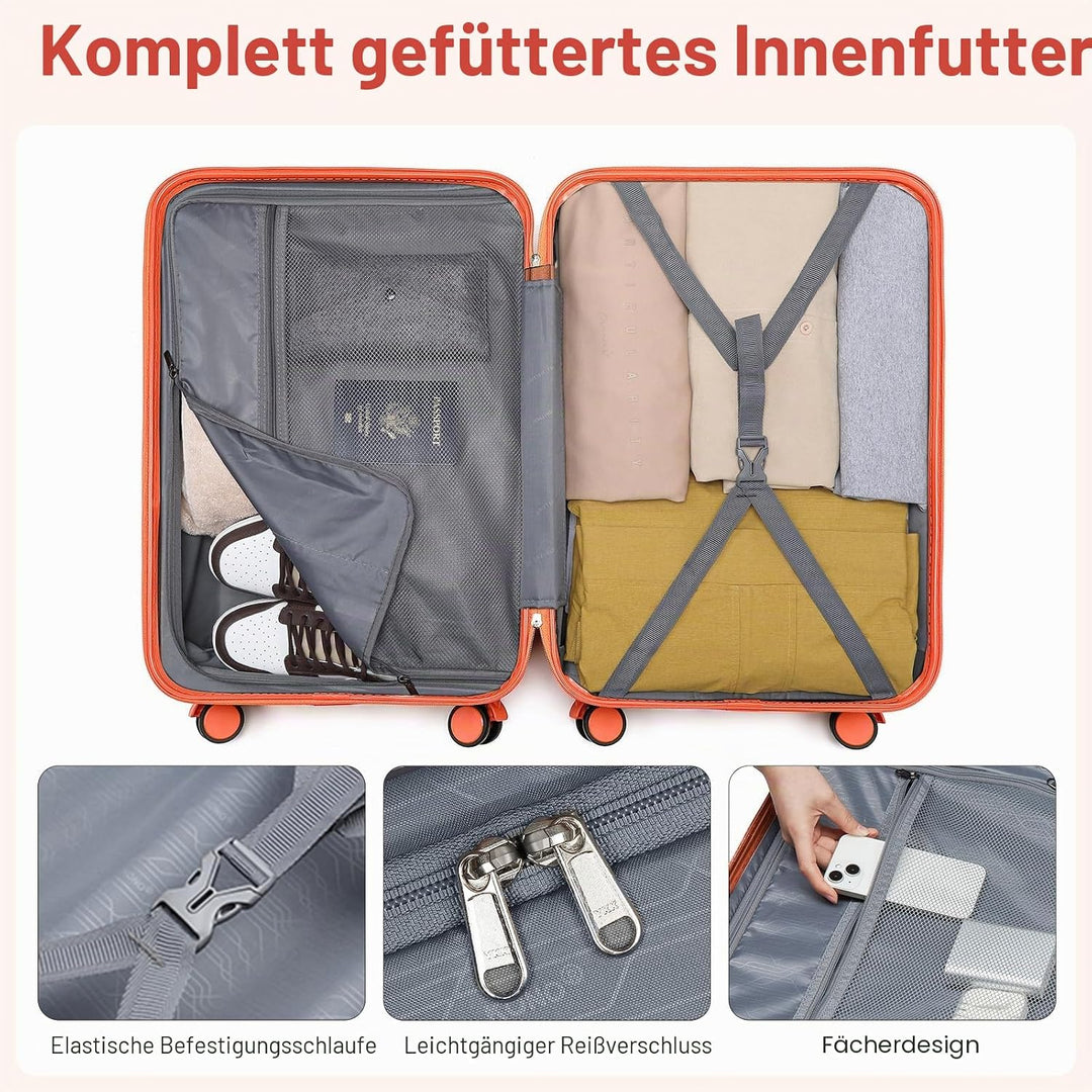 British Traveller Reisekoffer Set Handgepäck Koffer Hartschalenkoffer ABS+PC mit 8 Spinnerräder Roll
