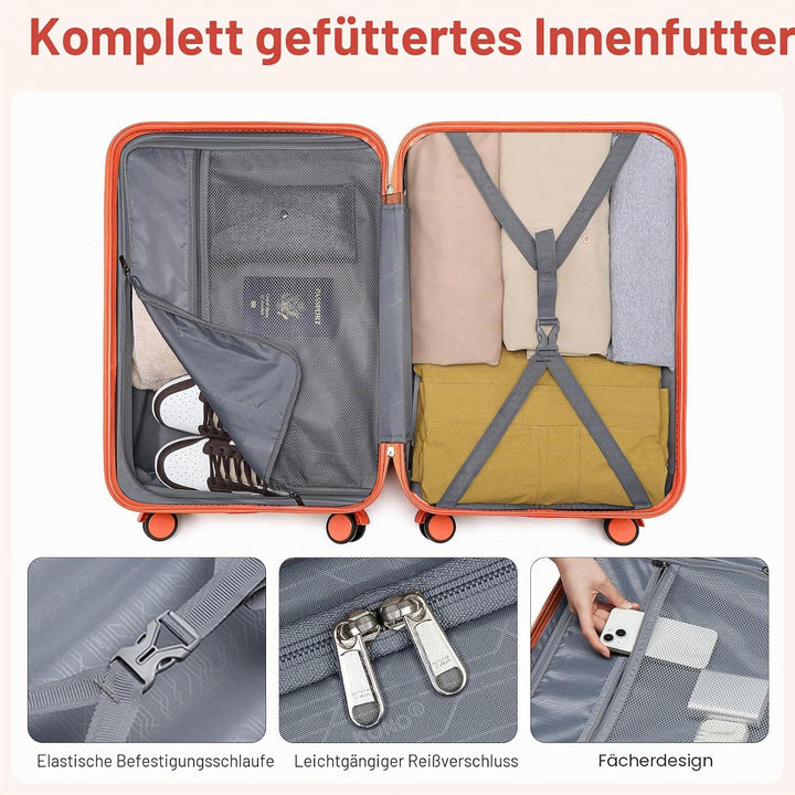 British Traveller Reisekoffer Set Handgepäck Koffer Trolleys Hartschalenkoffer ABS+PC mit 4 Spinnerr