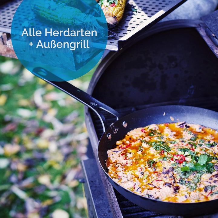 BK Black Steel Vorgewürzte 20cm Bratpfanne aus Kohlenstoffstahl, Geeignet für Induktion, Backofen un