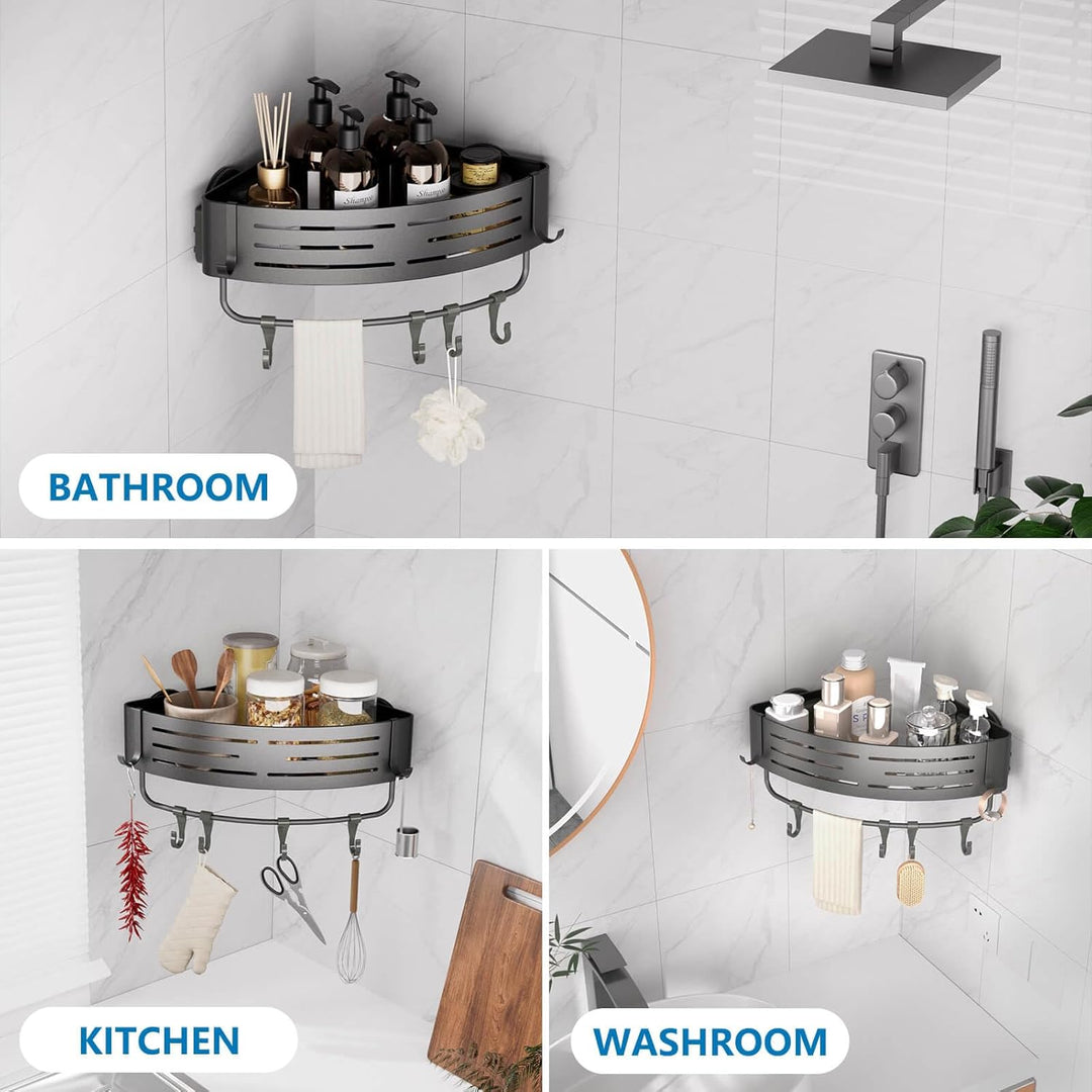 Duschregal Ohne Bohren mit Saugnapf, Eck-Duschablage mit Haken, Wasserdicht Badregal Abnehmbarer Bad