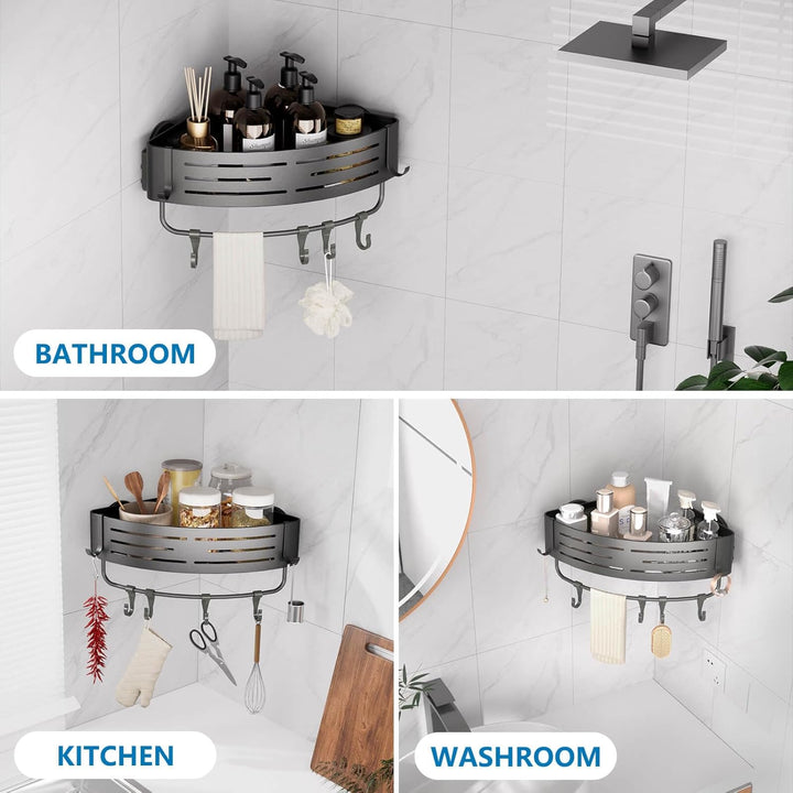 Duschregal Ohne Bohren mit Saugnapf, Eck-Duschablage mit Haken, Wasserdicht Badregal Abnehmbarer Bad