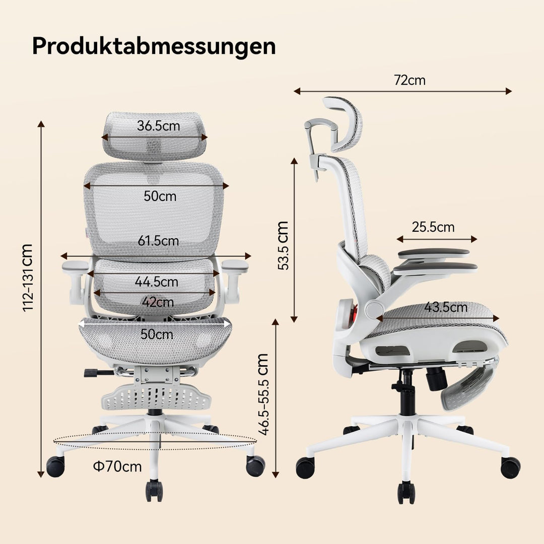SIHOO Ergonomischer Bürostuhl, Schreibtischstuhl mit Dynamischer Lordosenstütze, Breiter Kopfstütze