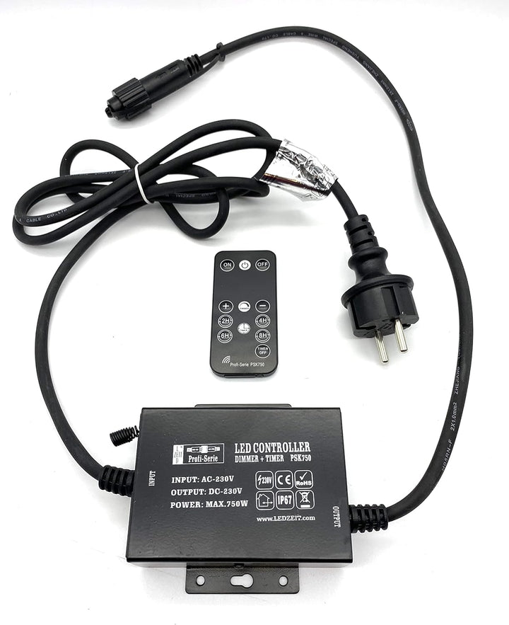 LEDZEIT - Profi Serie - LED Controller mit Netzstecker, Stufenloser Dimmer, Timer, mit Fernbedienung
