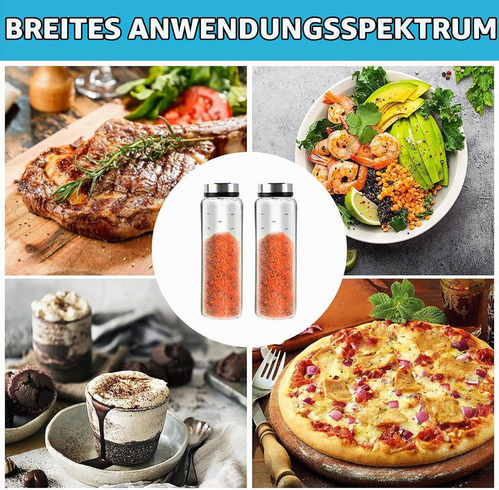 500 ml Gewürzgläser Mit Drehdeckel, 2 Stück Borosilikatglas Gewürzstreuer, Gewürzstreuer mit 3 Arten