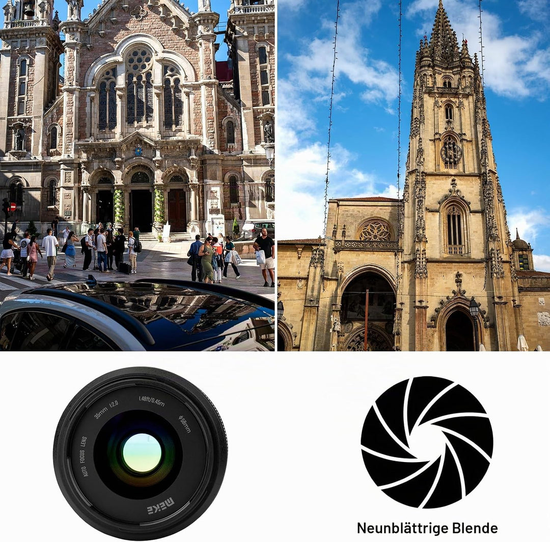 Meike 35mm F2.0 Vollformat-AF-STM-Objektiv (Schrittmotor) mit grosser Blendenöffnung, Autofokus und