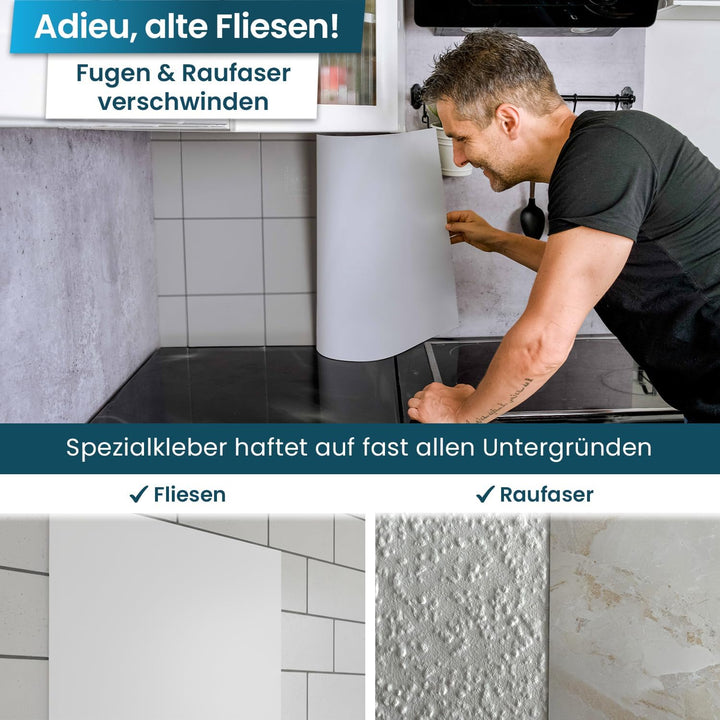 danario Küchenrückwand selbstklebend - Matt - Spritzschutz Küche - versteifte PET Folie - 0,4 mm - M