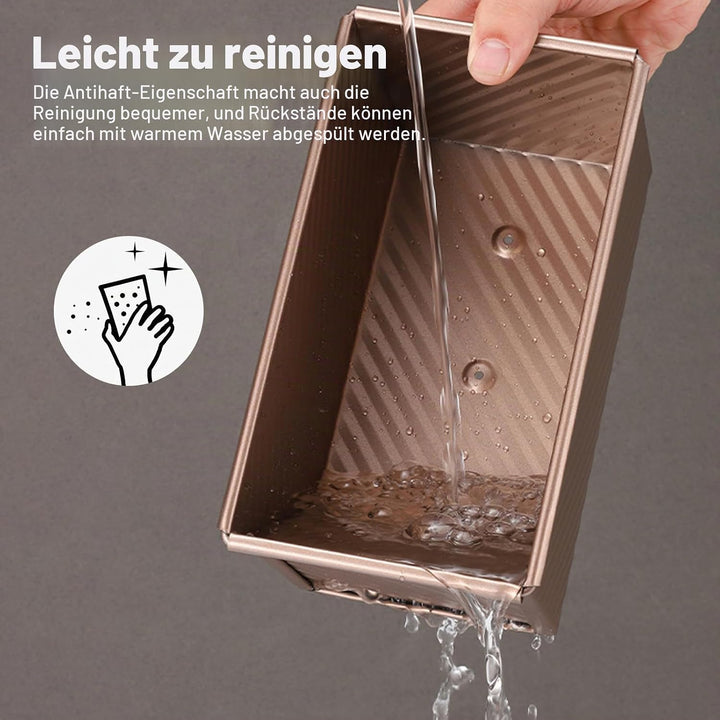 Toastbrot Backform mit Deckel, 2 Stück Brotbackformen (Schwarz/Roségold), Toastbrotform, mit 3 Belüf
