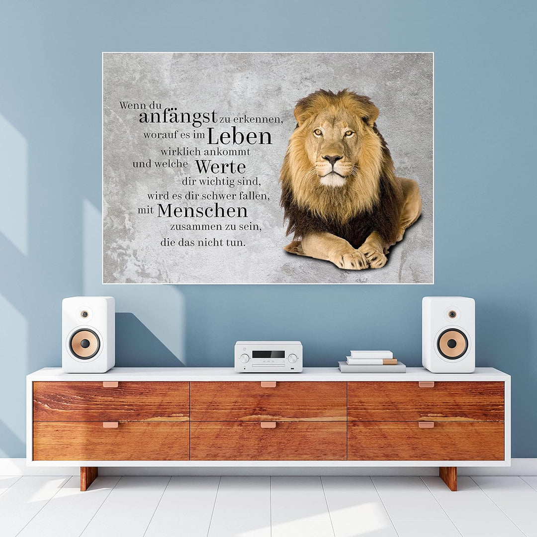 wandmotiv24 Poster als Wanddeko, Grösse 100x70cm, Werte, Löwe, Beton, Grunge, Moderne Wanddeko, Wand