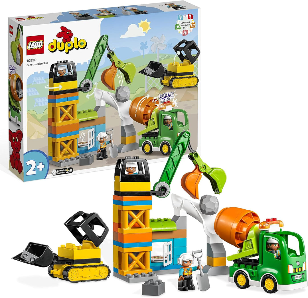 LEGO 10990 DUPLO Baustelle mit Baufahrzeugen, Kran, Bulldozer und Betonmischer-Spielzeug für 2-jähri