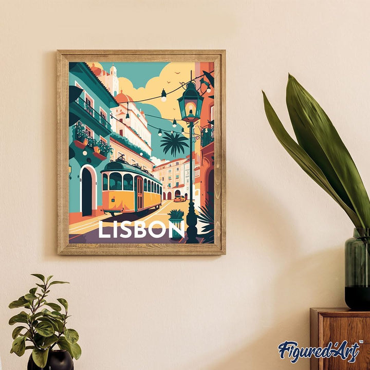 Figured'Art Malen Nach Zahlen Erwachsene Mit Rahmen Reiseplakat Lissabon - Paint by Numbers Basteln