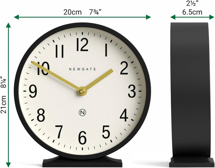 NEWGATE® Q Kaminsims Uhr | Moderne Klassische runde kaminuhr | Schwarz | Zeitgenössischer Stil für k