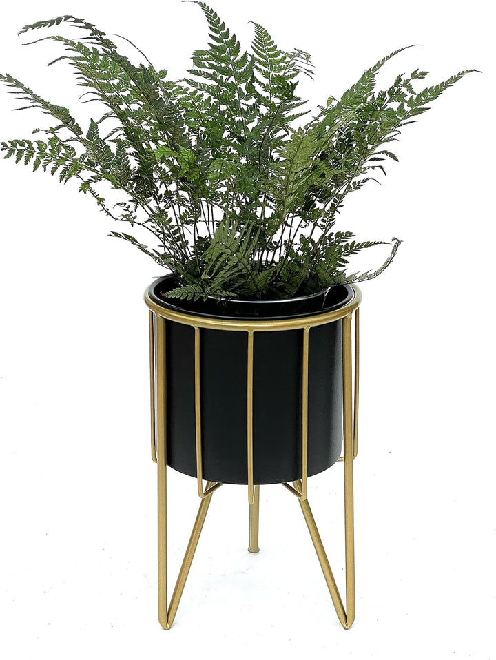 DanDiBo Blumenhocker mit Topf Metall Gold Schwarz Rund S 32 cm Blumenständer 96039 Blumensäule Moder