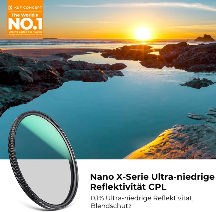 K&F Concept Nano-X Serie Ultra-niedrige Reflexion Polfilter 46mm CPL Filter Polarisationsfilter MRC