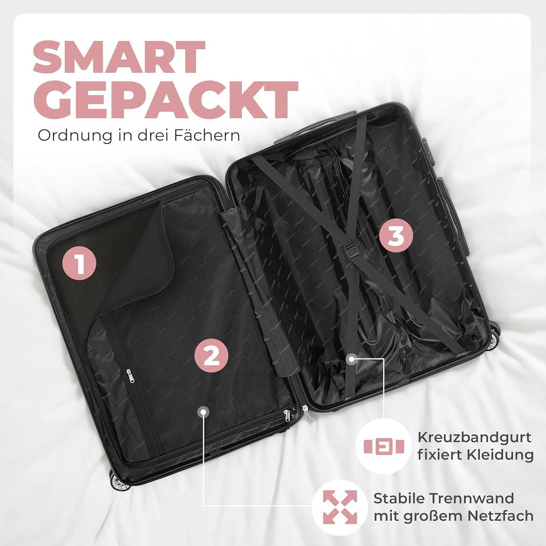 3erKoffersetXXL Komplettpaket – Sichere und leichte ABS Hartschalenkoffer 20"24"28" mit Rollen – Rei