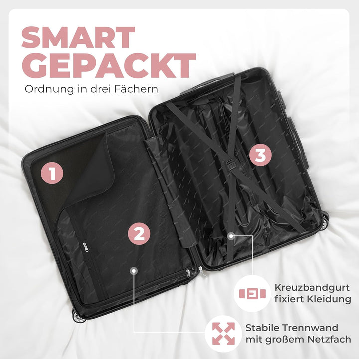 3erKoffersetXXL Komplettpaket – Sichere und leichte ABS Hartschalenkoffer 20"24"28" mit Rollen – Rei