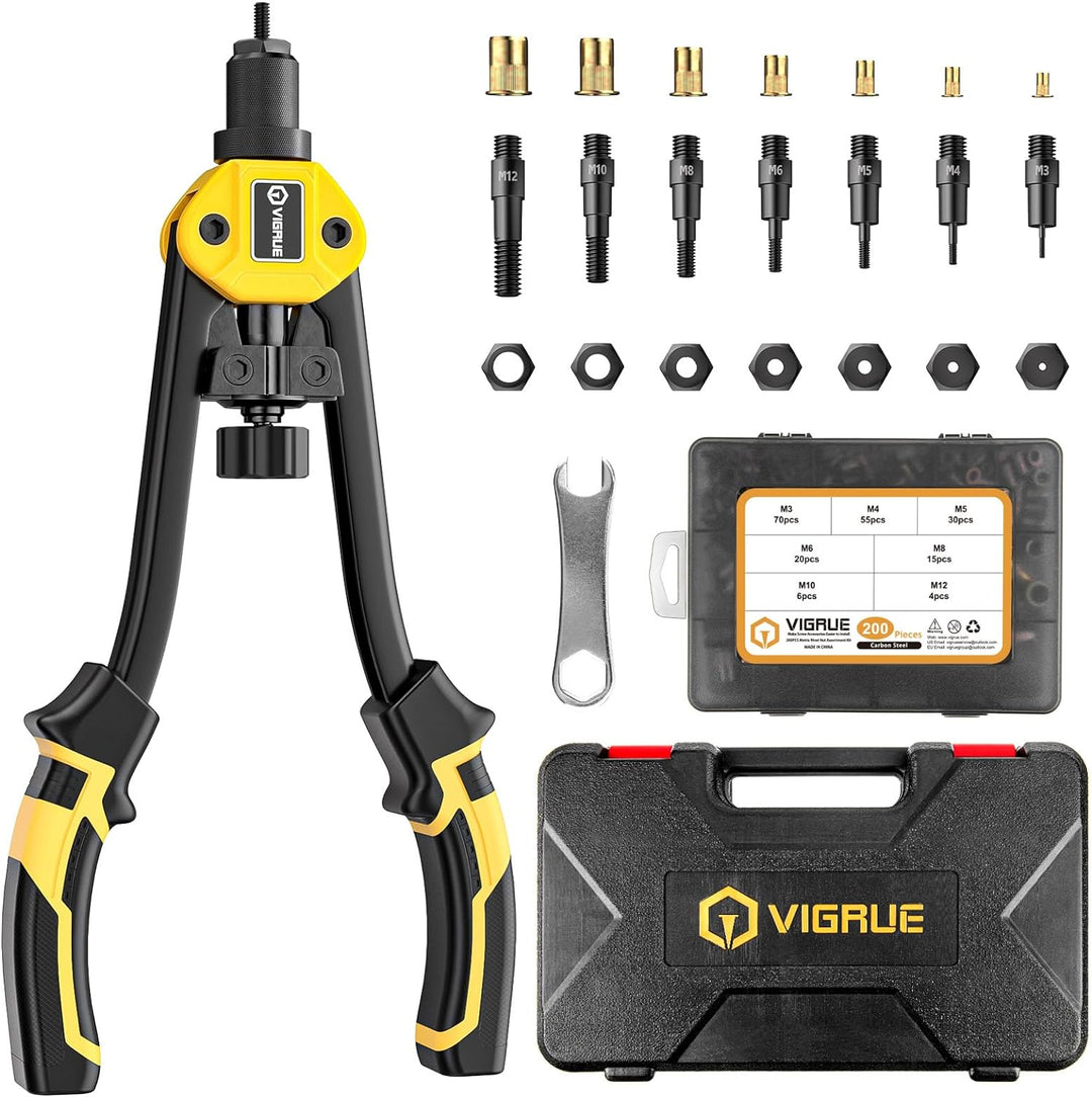 VIGRUE Profi Nietmutternzange Set, Gewindenieten Nietzange Set inkl,200 Gewinde Nietmuttern Set,7 Au