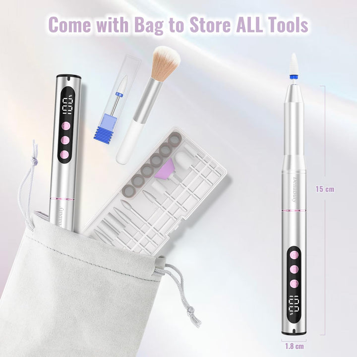 Nagelfräser Kabellos 35000 U/Min, Elektrische Nagelfeile 12 in 1 Fräser Nägel Professionell Nail Dri