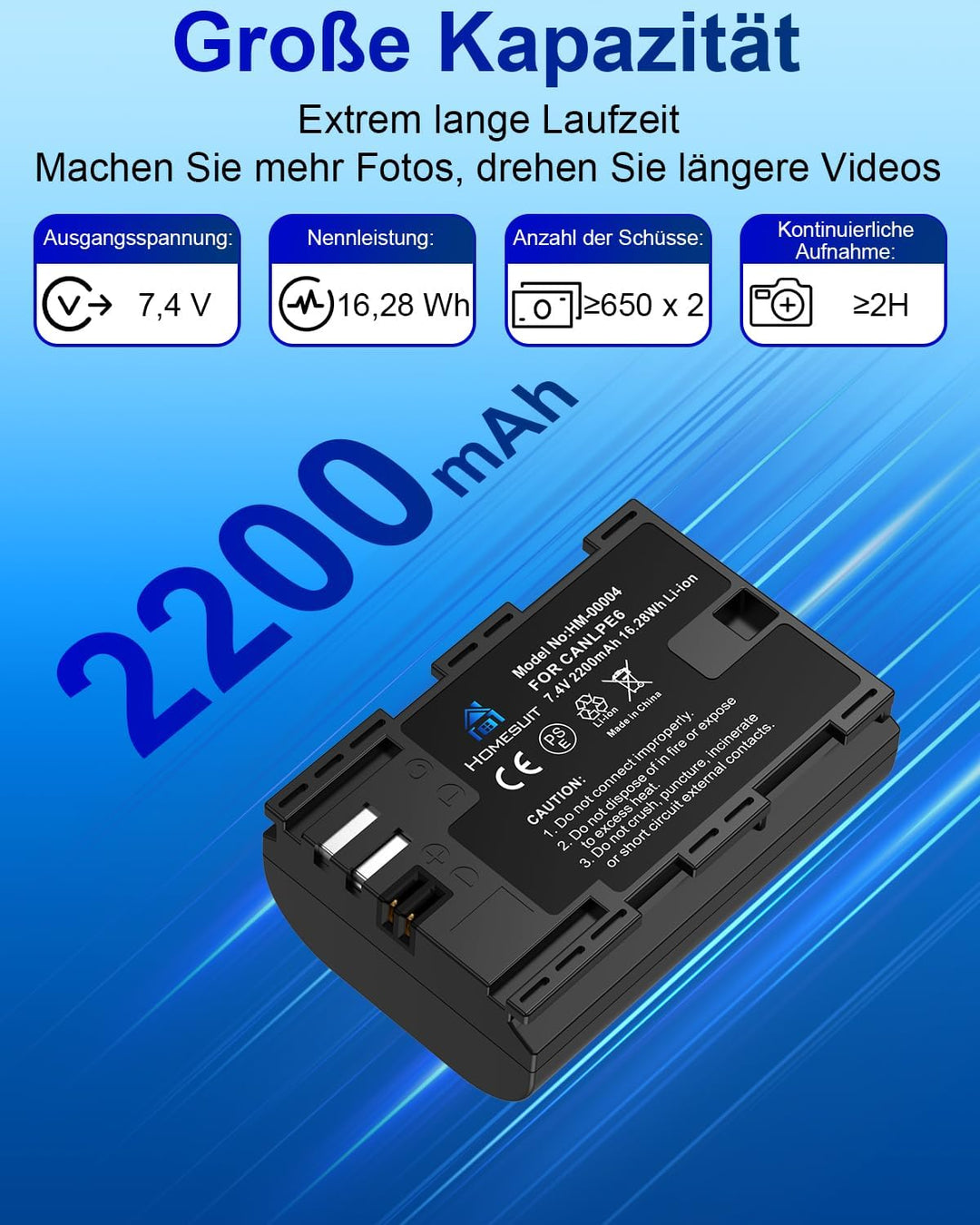Homesuit LP-E6 LP-E6N Akku und USB Dual Ladegerät für Canon 5D Mark II III IV, 5Ds, 6D, 70D, 80D und