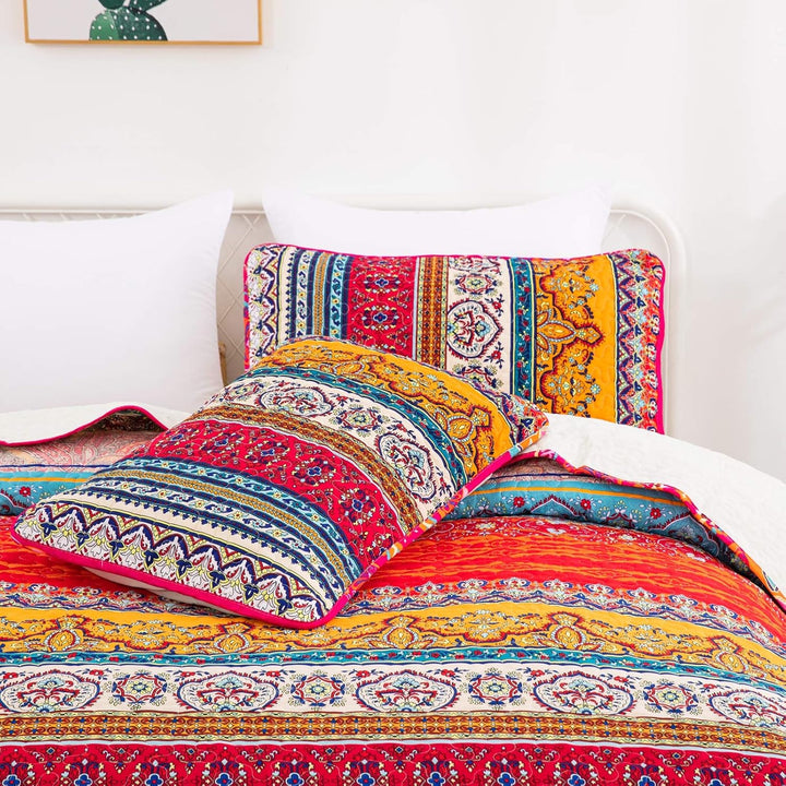 WONGS BEDDING Tagesdecke 200x220 Bettüberwurf Boho Decke Steppdecke 3 teilig Doppelbett Gesteppt Bet