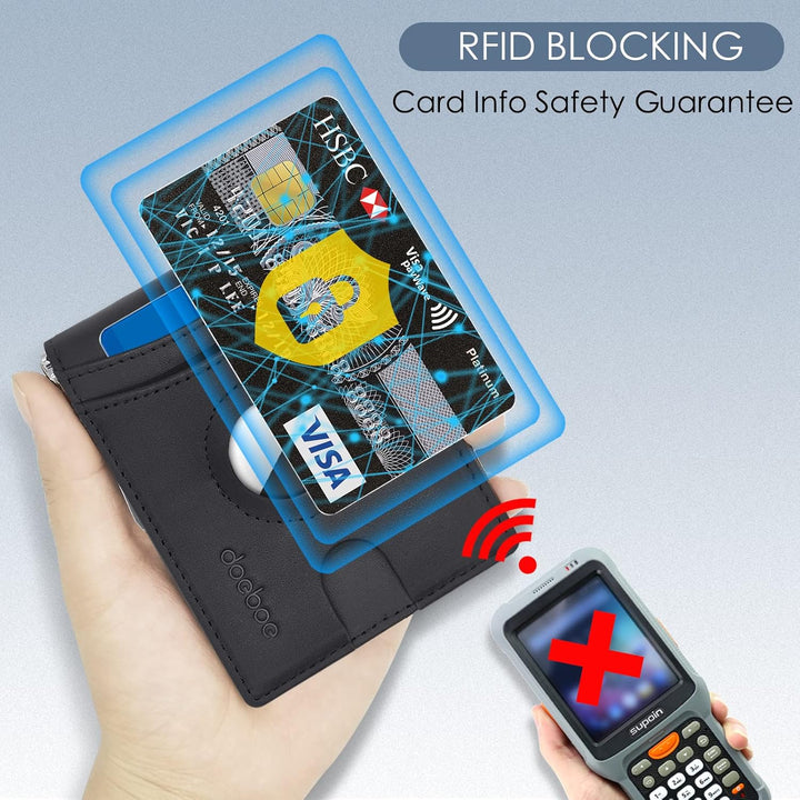 doeboe AirTag Wallet, Echtes Leder Kreditkarte Bifold Wallet mit Geldscheinklammer, Minimalistische