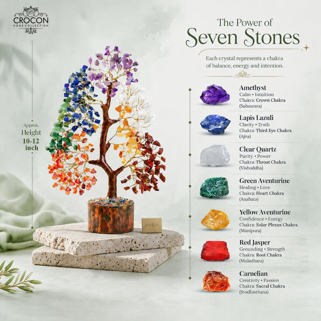 Seven Chakra Natural Gemstone Healing Tree Bonsai for Crystal Reiki Healing Balancing Good Luck Weal