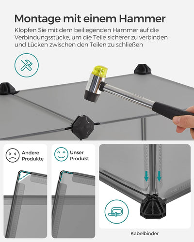 SONGMICS Freigehege mit Bodenplatten, Laufstall, Meerschweinchen Gehege, aus Kunststoff, Gehege für