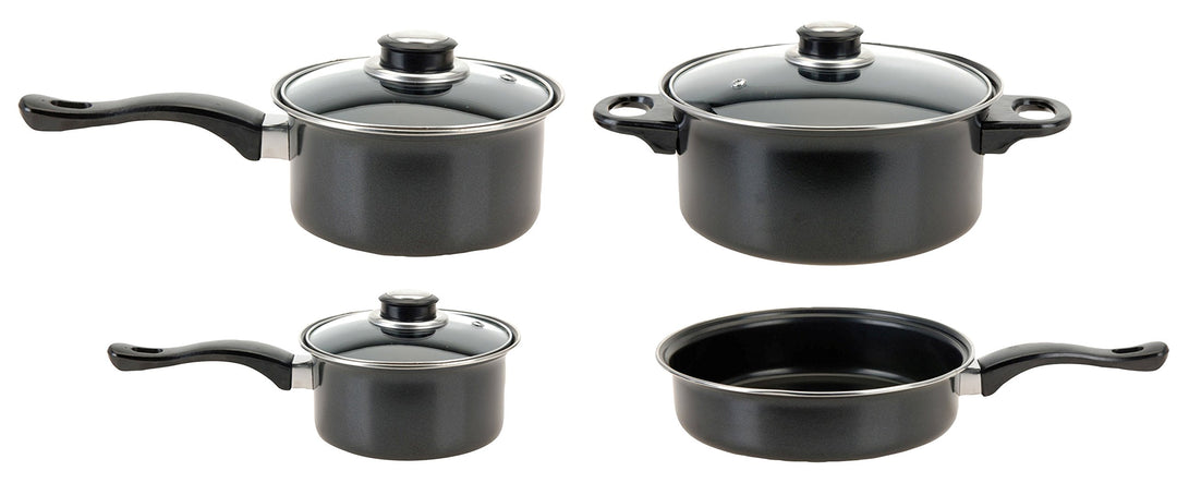 Camping Kochtopf Set 4-teilig Outdoor 3 Kochtöpfe mit Glasdeckel +1 Pfanne
