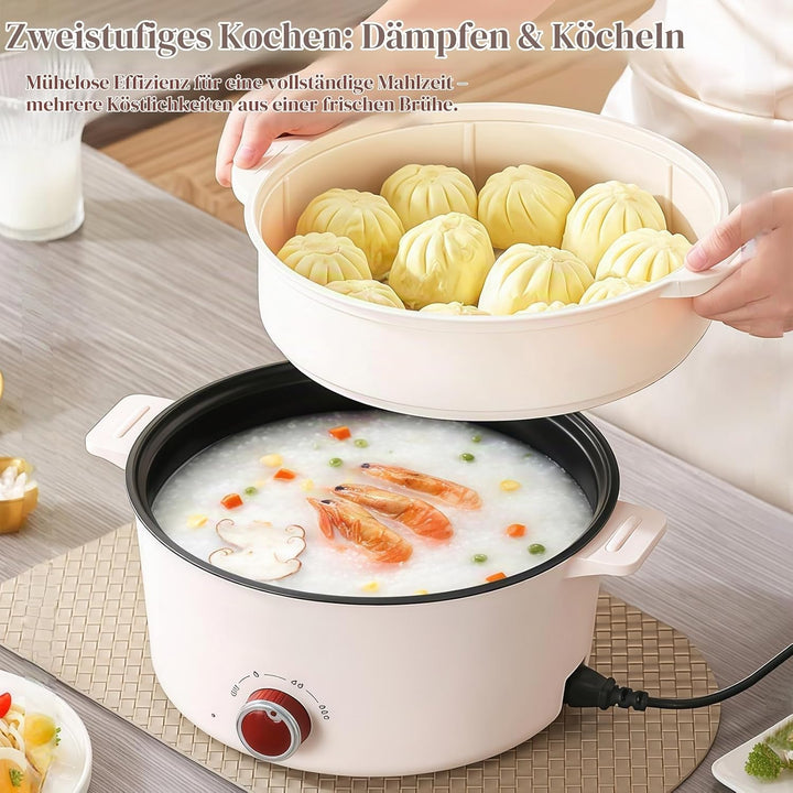 Hot Pot Elektrisch mit Dampfgarer, 4.6 L Tragbar Elektrischer Kochtopf 1000W, Multifunktionaler Hotp